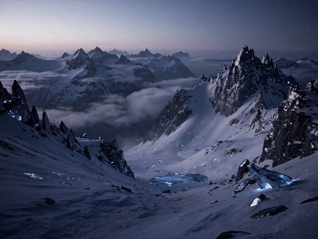 Nordische Gebirgslandschaft bei Dämmerung