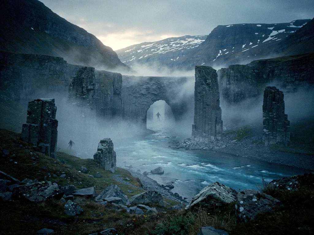 Nordische Gebirgslandschaft bei Dämmerung
